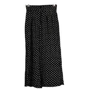 Vintage Black with White Spiral Print Wide Leg Pants Zip Front Pockets